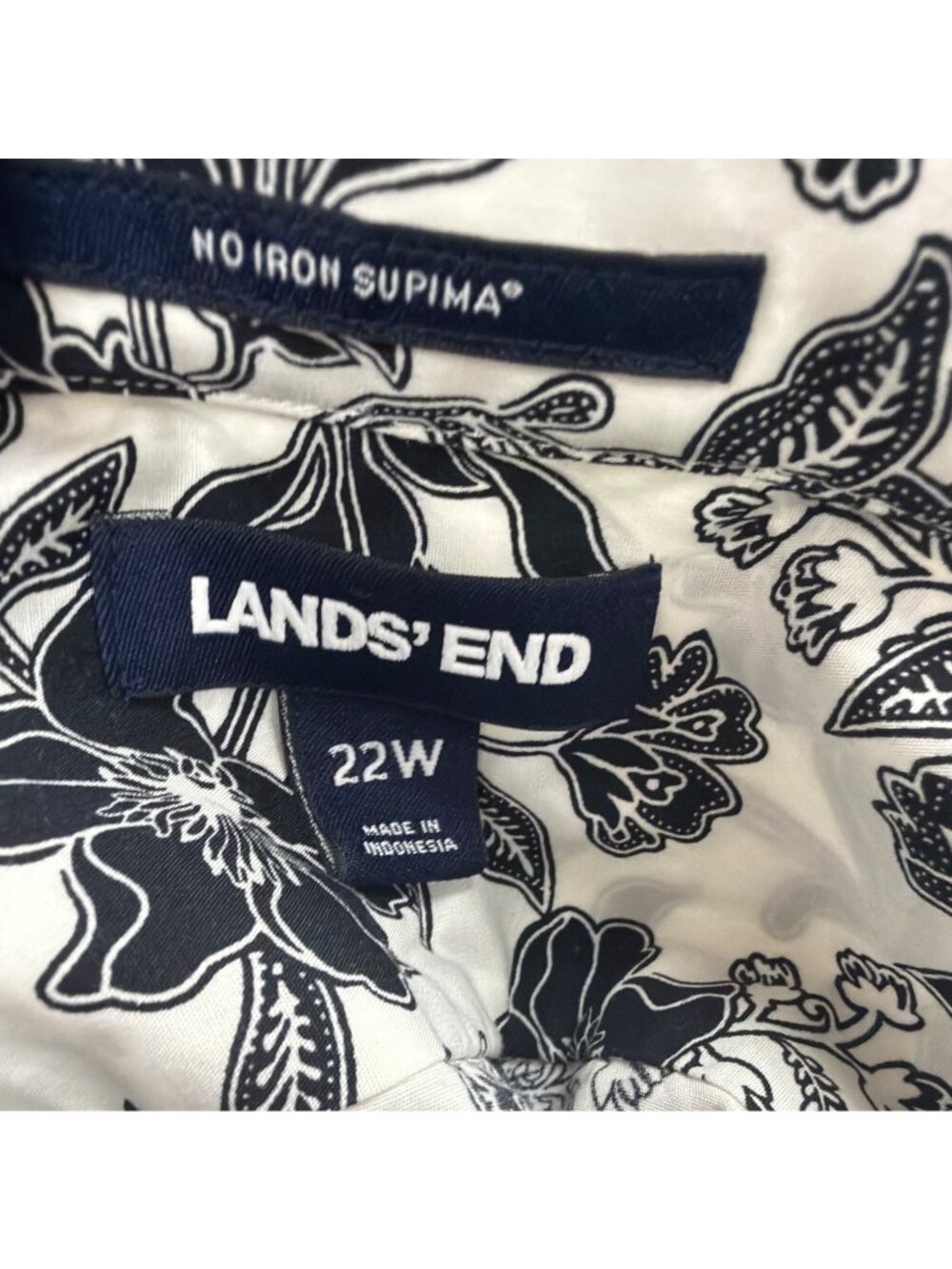 Lands End Womens Black & White Cotton Floral Print Button-Up Shirt Size 22W - Picture 7 of 9